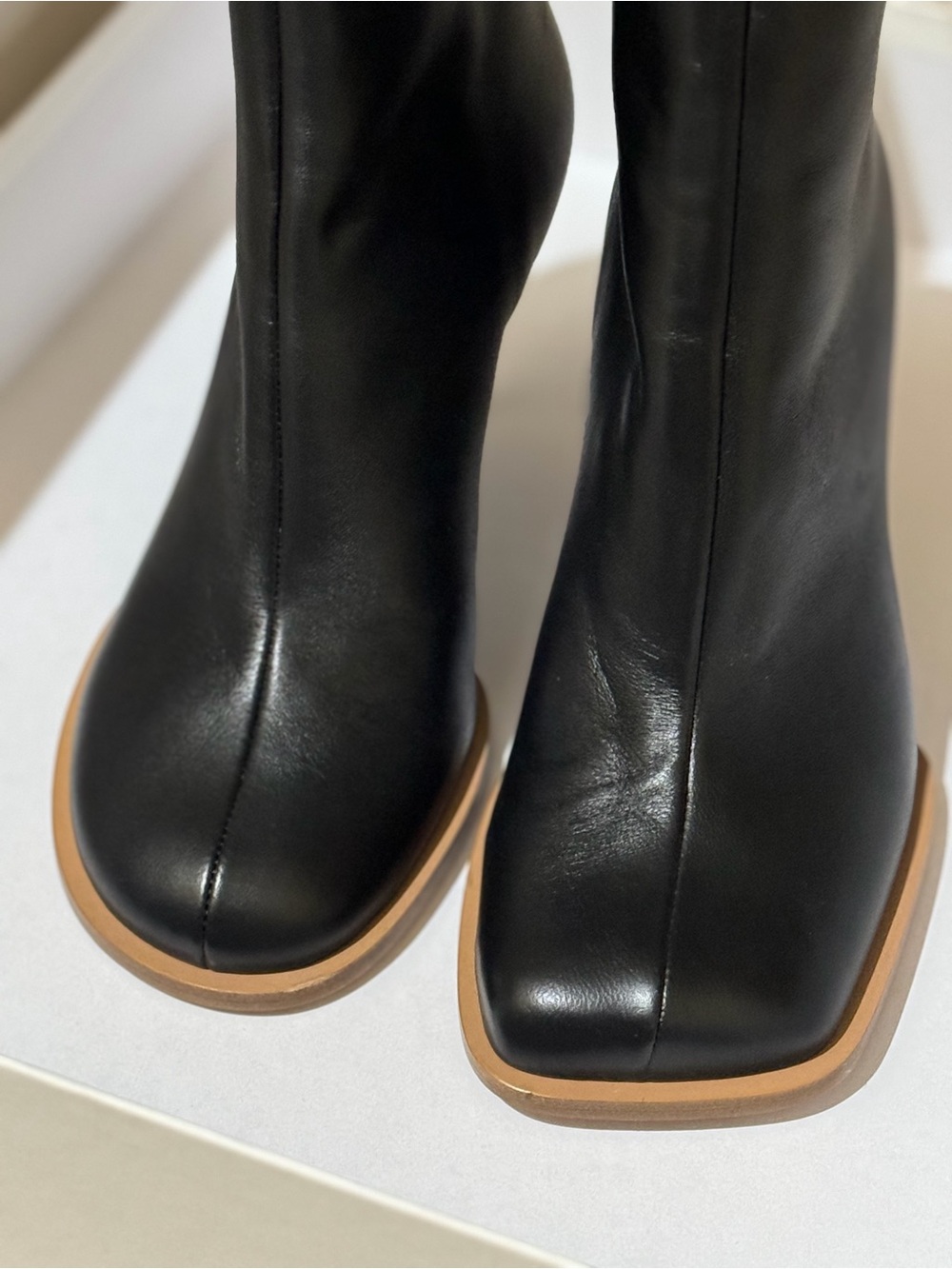 Jacquemus Black Leather miss matched design-Toe Mid-Calf Boots with Tan Sole - Picture 2 of 6